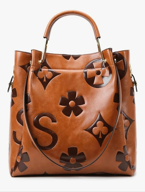 Handbags - Women's Tan Embossed Floral Tote Bag